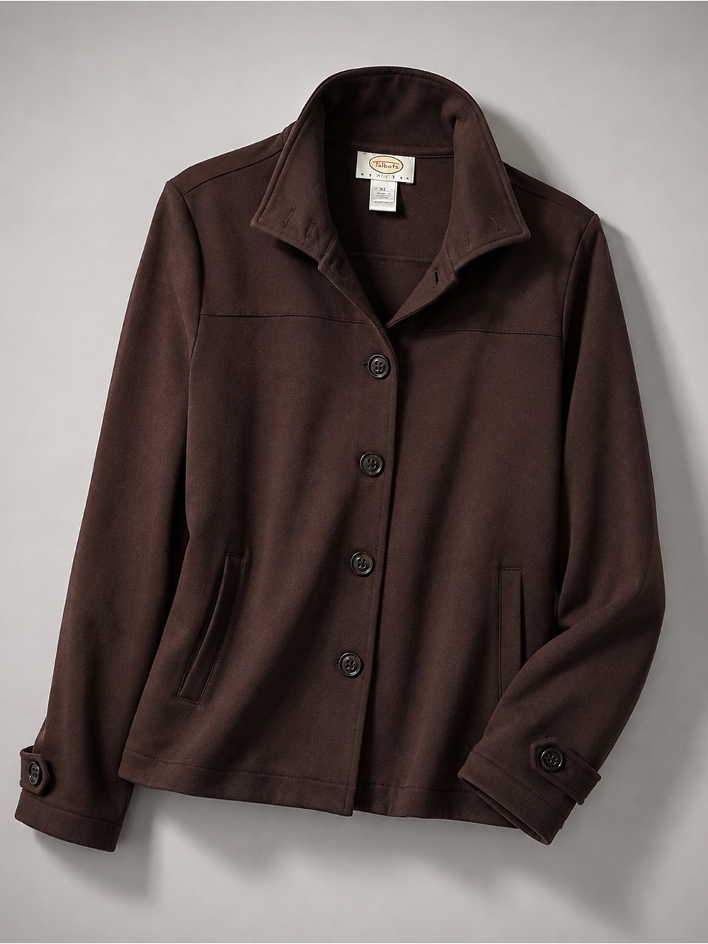 Talbots Brown Pima Cotton Stretch Knit Button-Up Jacket Petite XL uClassic